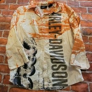 Harley Davidson Womens 3/4 Sleeve Button Up Shirt Sz Small